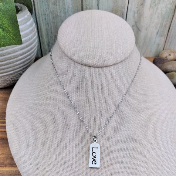 Love Tag Charm and Silver Tone Chain Necklace - Picture 3 of 3